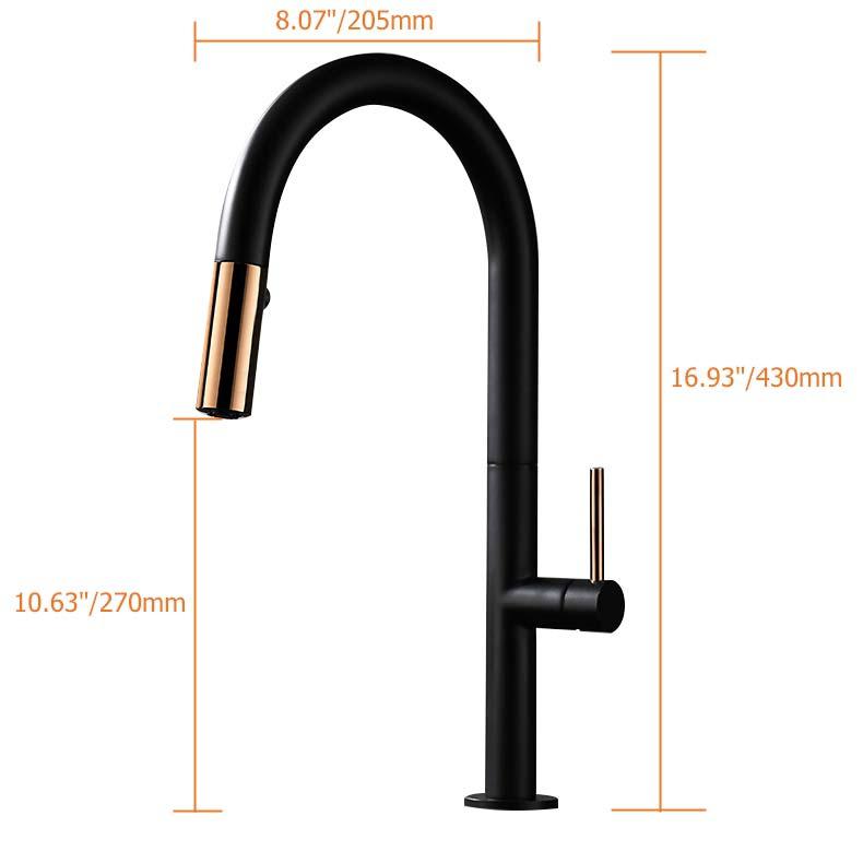 Simple Touch Pull Down Kitchen Faucet with Double Function Single Handle Black & Gold