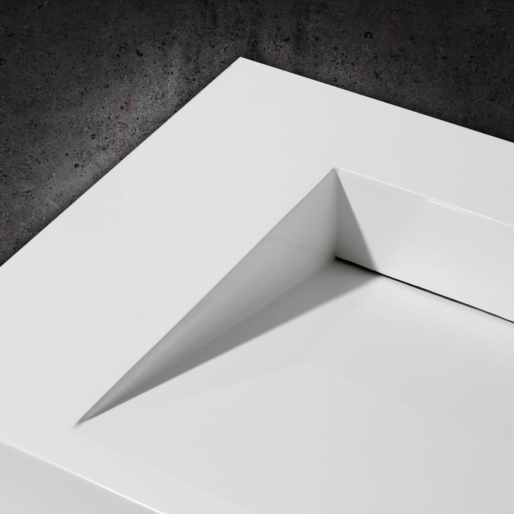 40" Wall-Hung Stone Resin Rectangle Bathroom Ramped Sink in Matte White