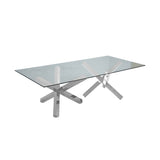95" Modern Glass Dining Table with Double Pedestal in Gold
