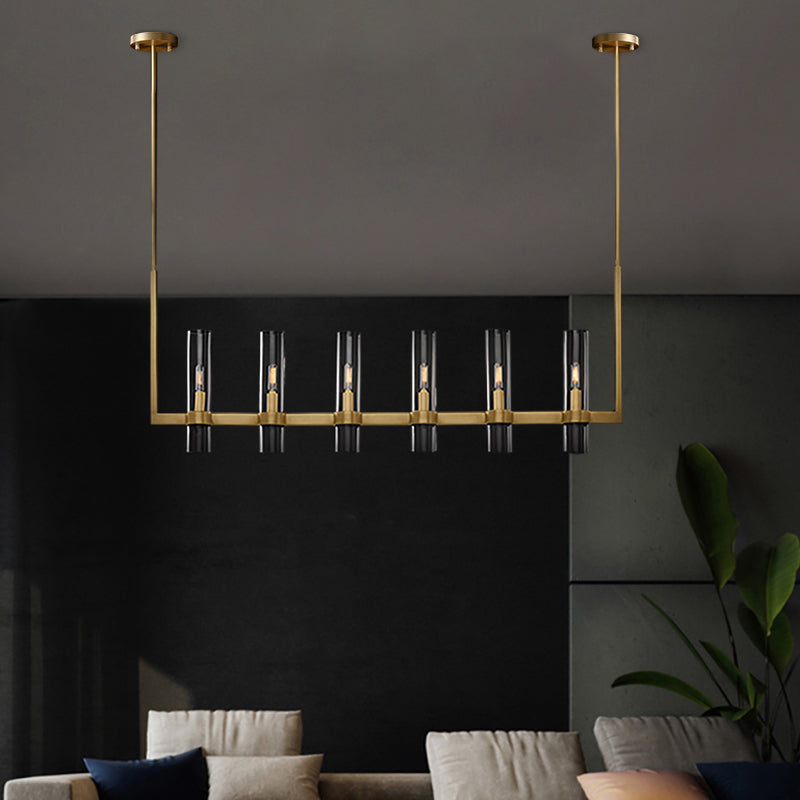 Modern 6-Light Linear Kitchen Island Light with Cylinder Shades