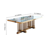 78.8" Modern Large Rectangular Glossy Stone Dining Table Gold Stainless Steel Pedestal
