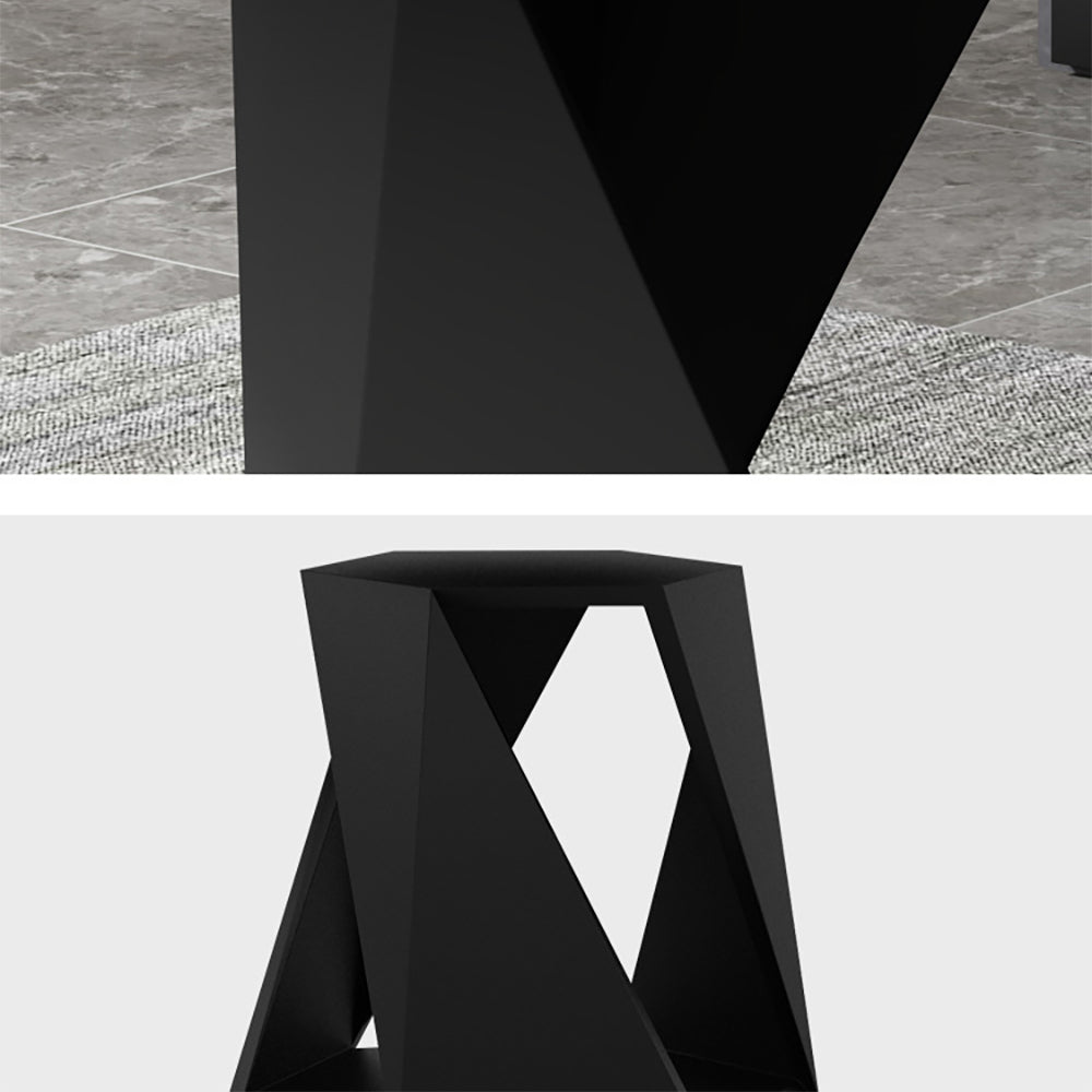 59.1" Classic Minimalist Round Stone Top Dining Table with Carbon Steel Base
