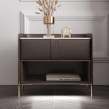 Modern Gray Nightstand Stone Top Bedside Table with Charger & Light