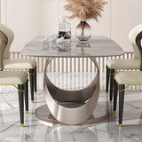 63" Modern Dining Table Stone Dining Table with X Stainless Steel Base
