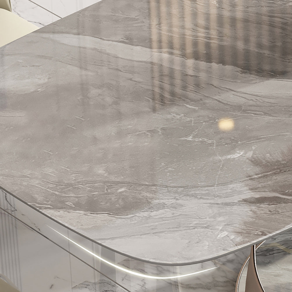 63" Modern Dining Table Stone Dining Table with X Stainless Steel Base