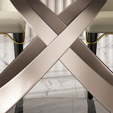63" Modern Dining Table Stone Dining Table with X Stainless Steel Base