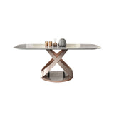 63" Modern Dining Table Stone Dining Table with X Stainless Steel Base