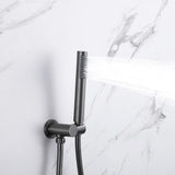 Brushed Gold 10" Round Rainfall Shower Head Wall Mounted Rain Shower System with Handheld Shower Solid Brass