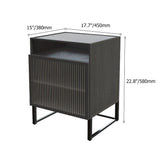 Nordic Minimalist Black Nightstand Glass Door Bedside Table with 2 Shelves