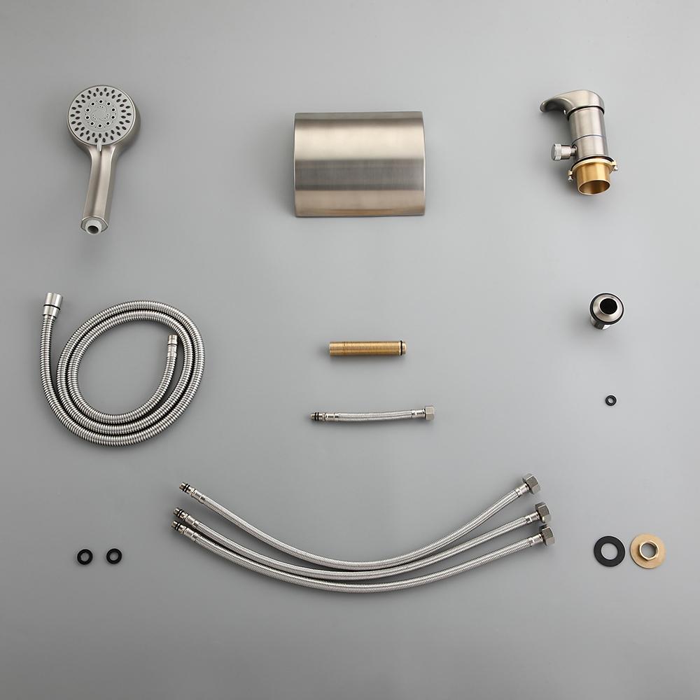 Victoria Deck Mount Waterfall Tub Faucet with Handheld Shower in Brushed Nickel