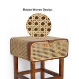 Wooden Walnut Nightstand Rattan Drawer for Bedroom Living Room Storage Bedside Table