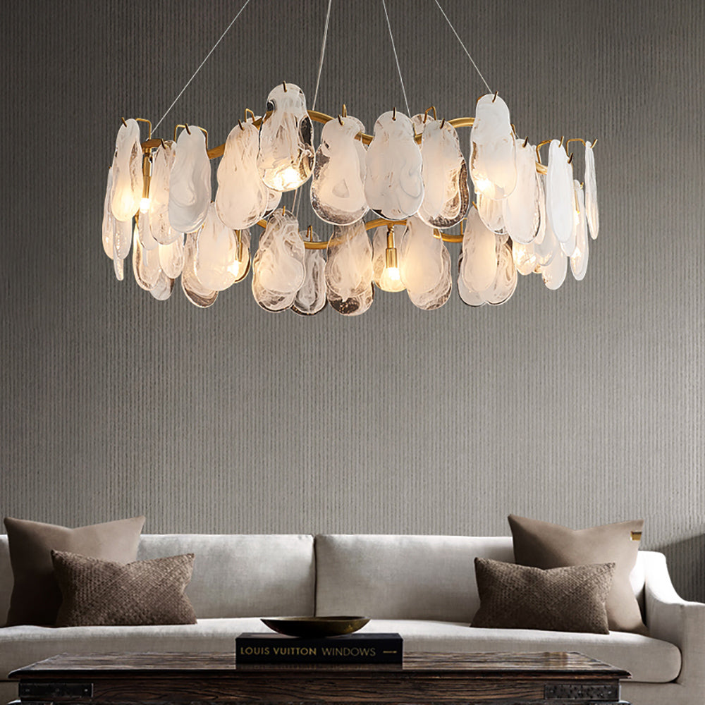 Postmodern 8-Light Tiered Cloud Glass Chandelier with Adjustable Cables