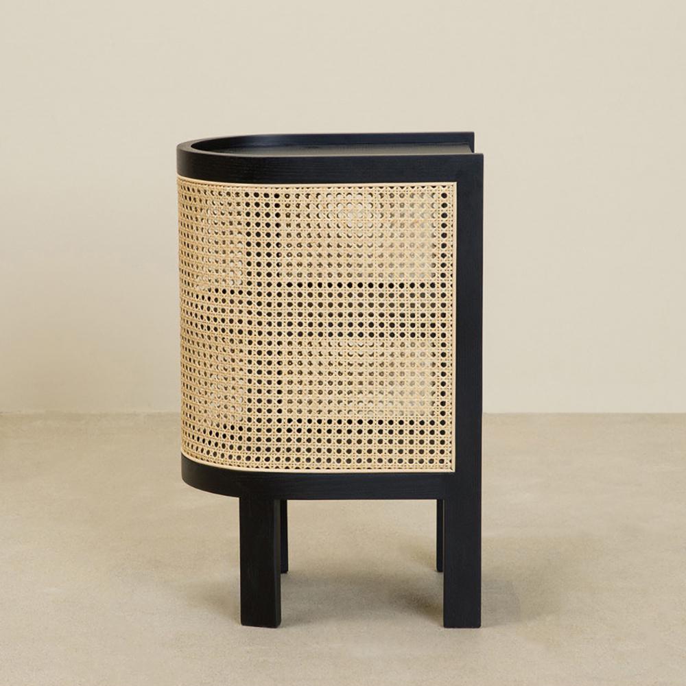 24" Black Nightstand Semi-Circle Rattan Bedside Table with 1 Shelf