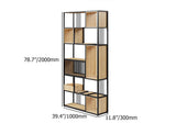 78" Modern Black Steel Geometric Bookcase 6-Tier Bookshelf Wooden Tall Book Shelf