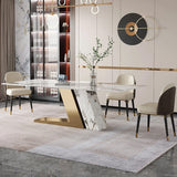 78.7" Rectangle Modern Stone Top Dining Table for 6 with Stainless Steel Base in Gold