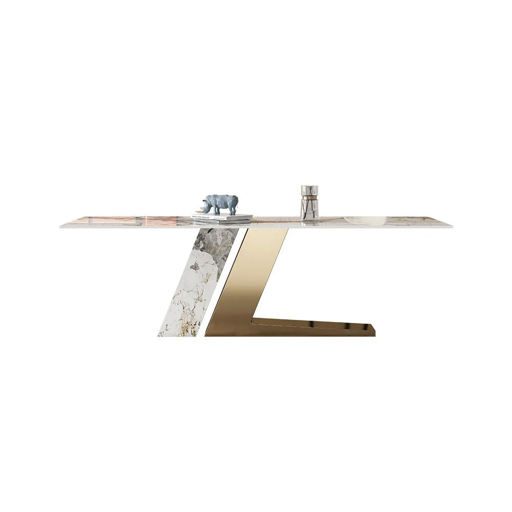 78.7" Rectangle Modern Stone Top Dining Table for 6 with Stainless Steel Base in Gold