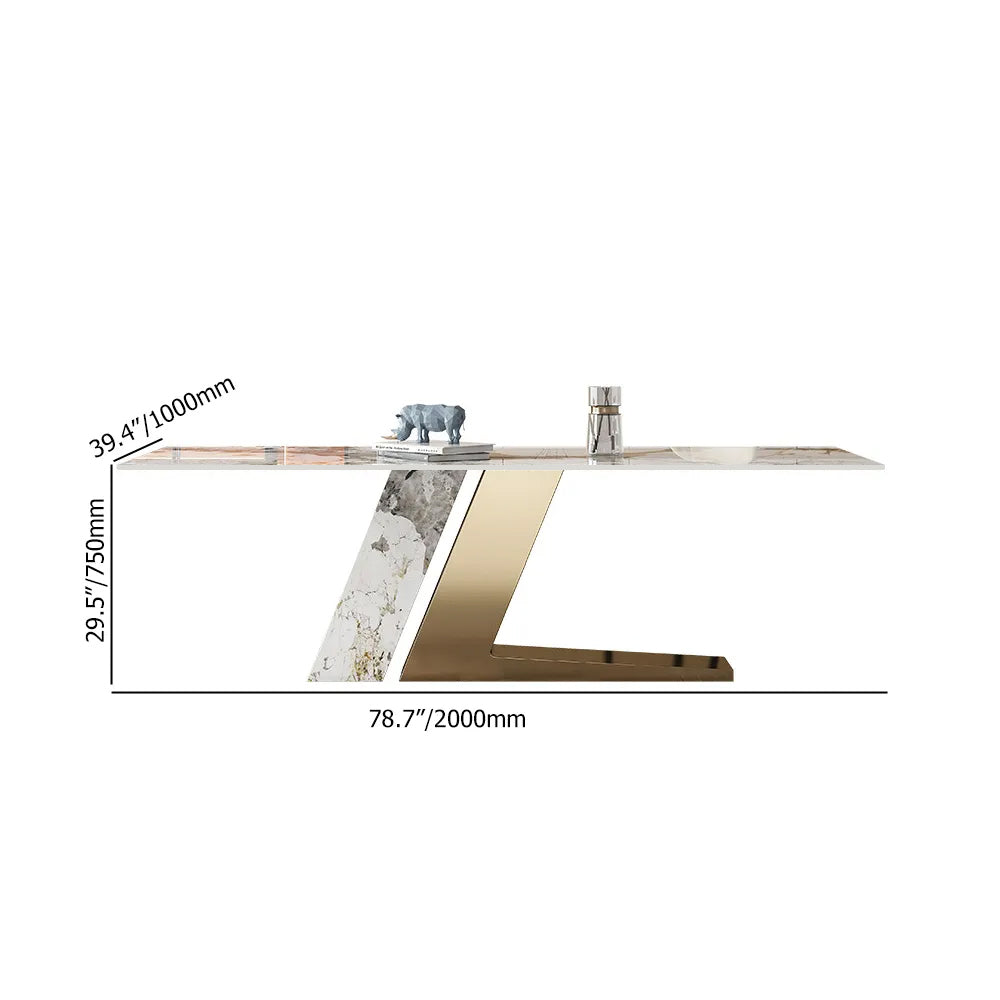 78.7" Rectangle Modern Stone Top Dining Table for 6 with Stainless Steel Base in Gold