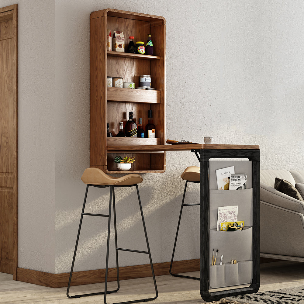 Foldable Bar Height Table with Convertible Cabinet & Open Storage in Walnut