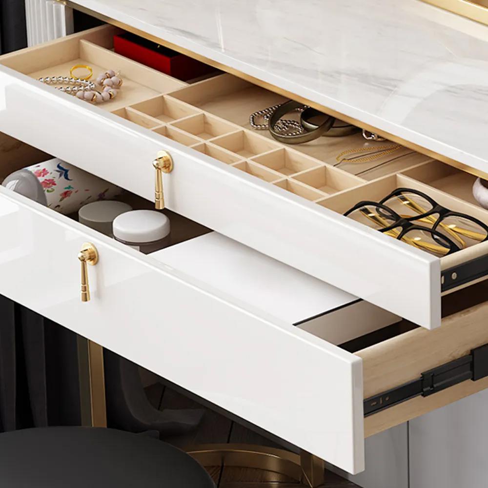 Modern 5-Drawer White Makeup Vanity Table Mirror & Side Cabinet Included