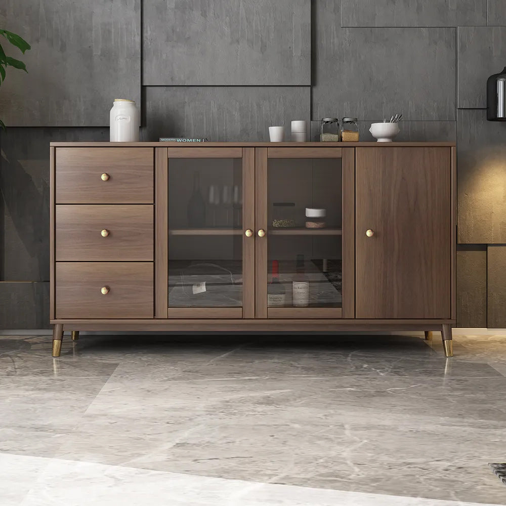 Modern Rectangle Sideboard Buffet with Ample Storages & Doors in Walnut