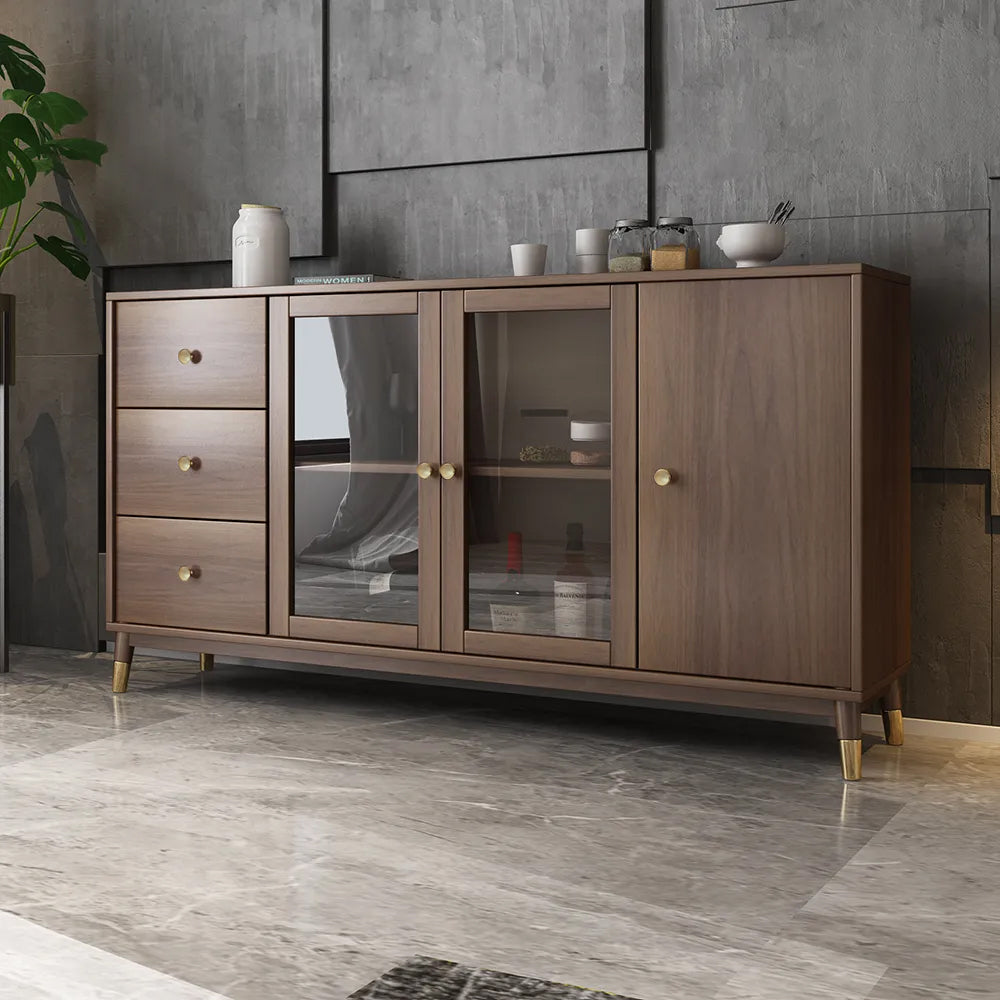 Modern Rectangle Sideboard Buffet with Ample Storages & Doors in Walnut