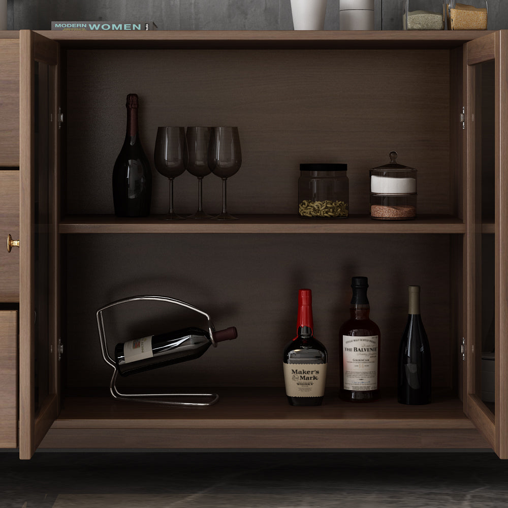 Modern Rectangle Sideboard Buffet with Ample Storages & Doors in Walnut