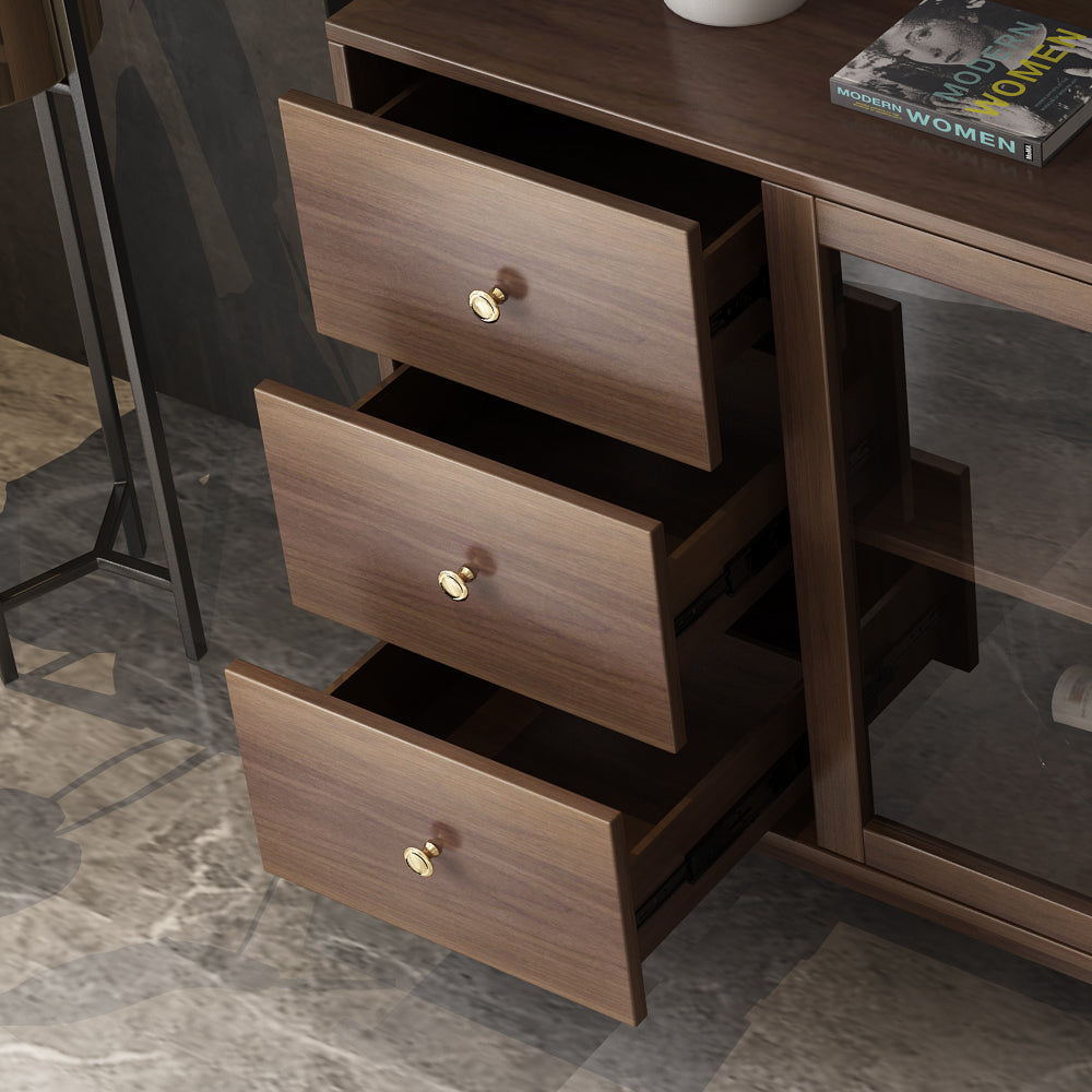 Modern Rectangle Sideboard Buffet with Ample Storages & Doors in Walnut