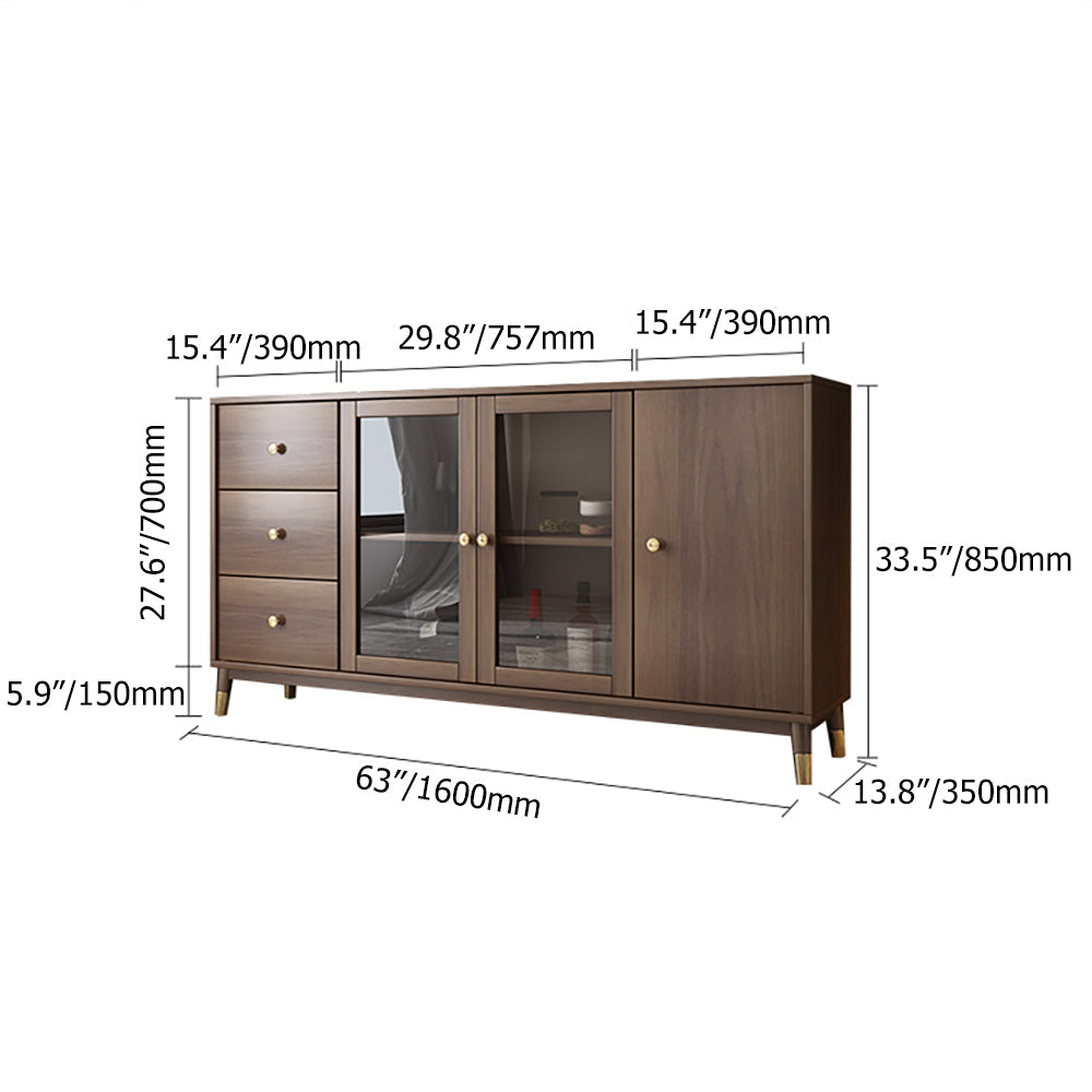Modern Rectangle Sideboard Buffet with Ample Storages & Doors in Walnut