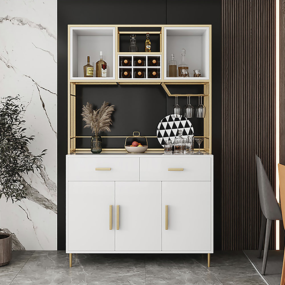 78.7" White & Gold Freestanding Cabinet & Pantry Organization with Wine Glass Holder