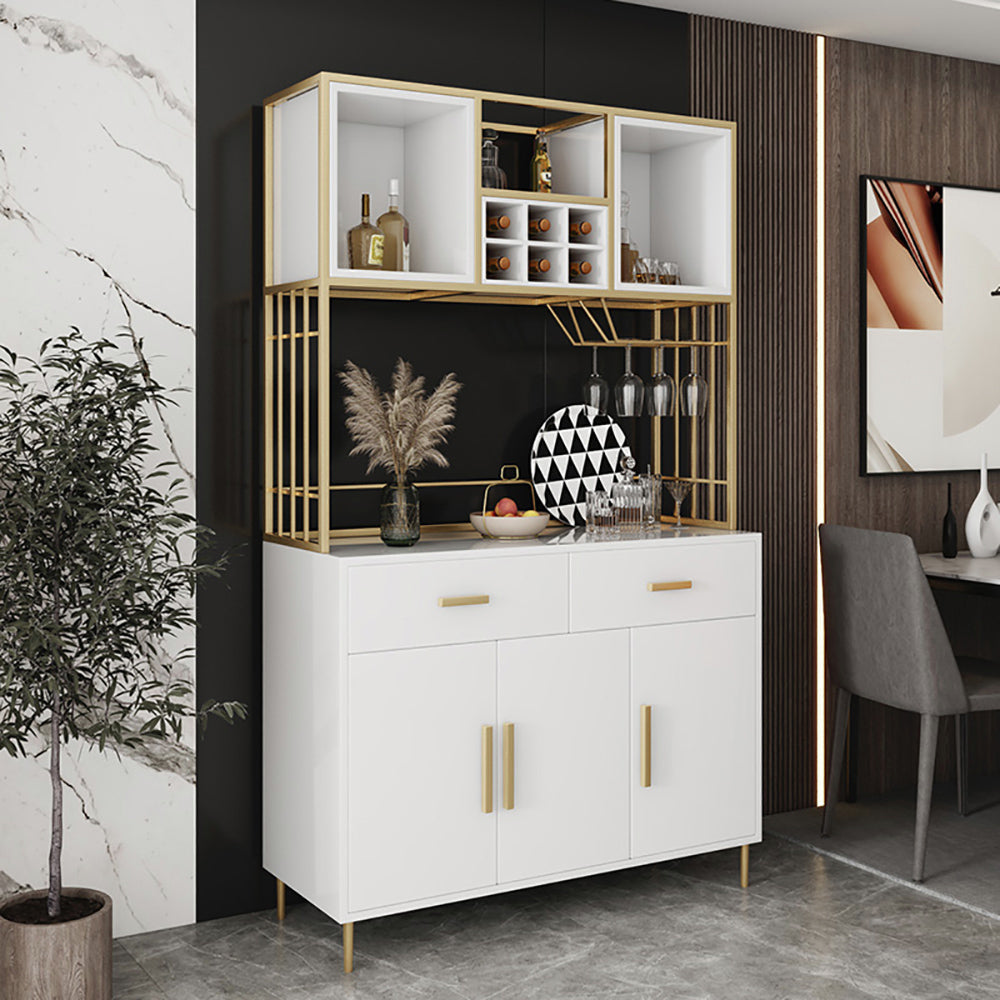 78.7" White & Gold Freestanding Cabinet & Pantry Organization with Wine Glass Holder