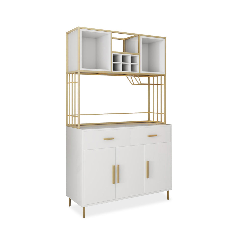 78.7" White & Gold Freestanding Cabinet & Pantry Organization with Wine Glass Holder