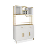 78.7" White & Gold Freestanding Cabinet & Pantry Organization with Wine Glass Holder