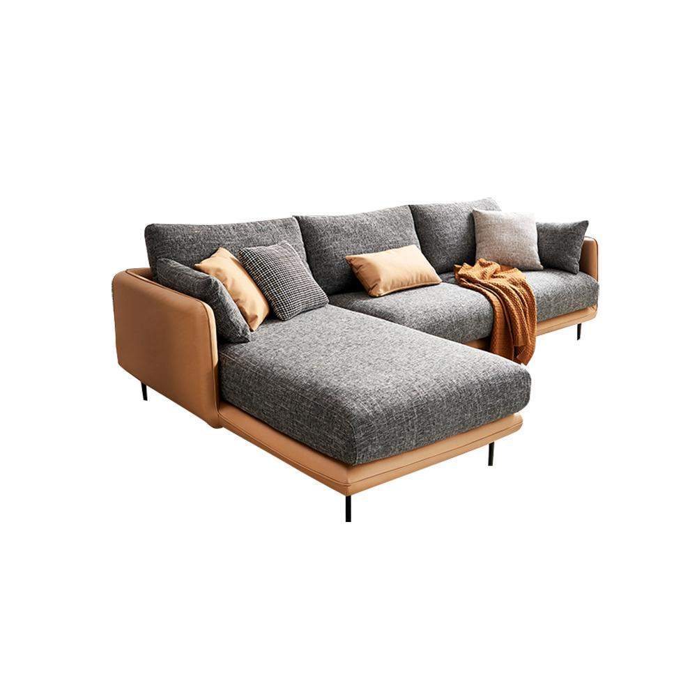 111.4" Modern Gray & Orange Sectional Sofa Loveseat with Chaise-Furniture,Living Room Furniture,Sectionals
