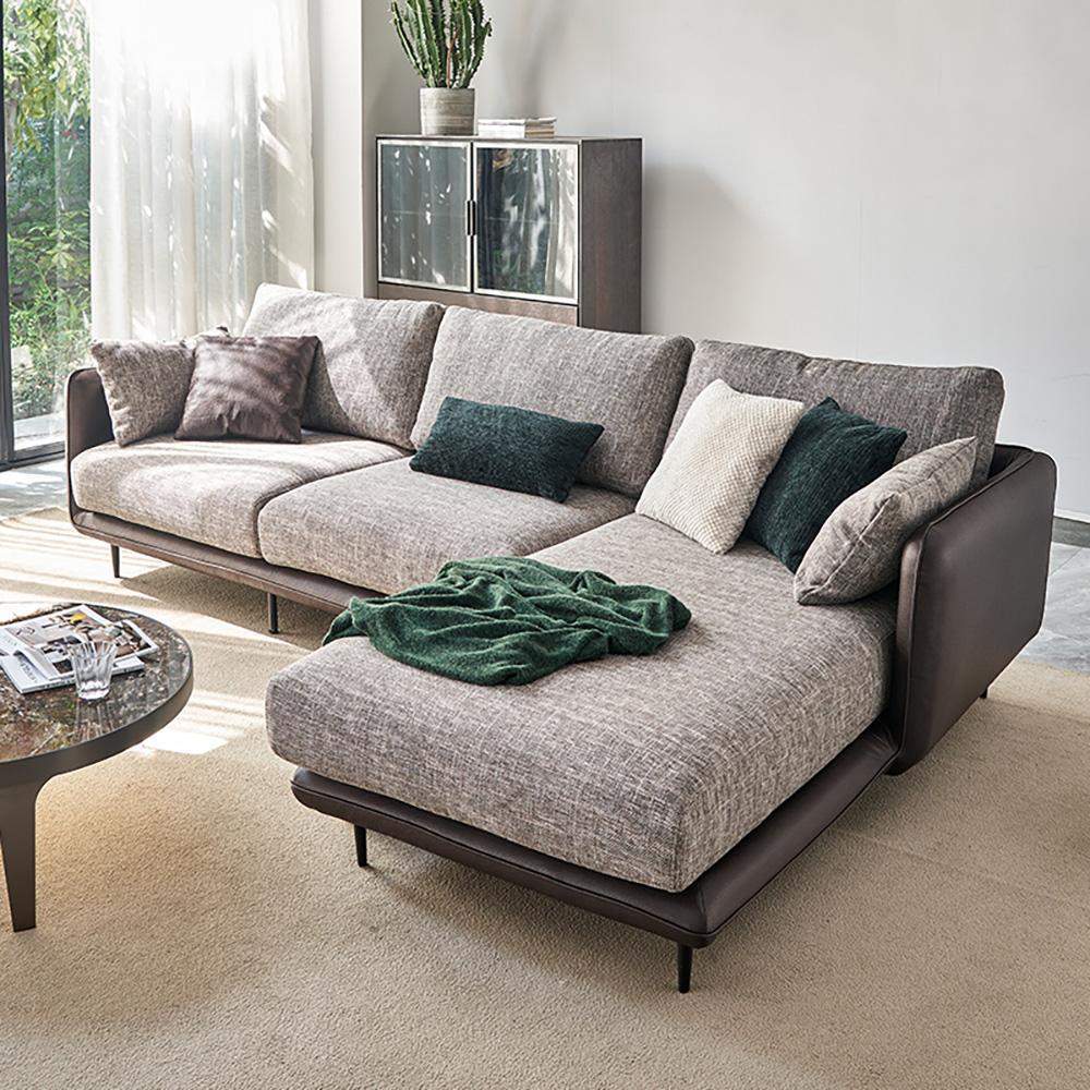 111.4" Modern Gray & Orange Sectional Sofa Loveseat with Chaise-Furniture,Living Room Furniture,Sectionals