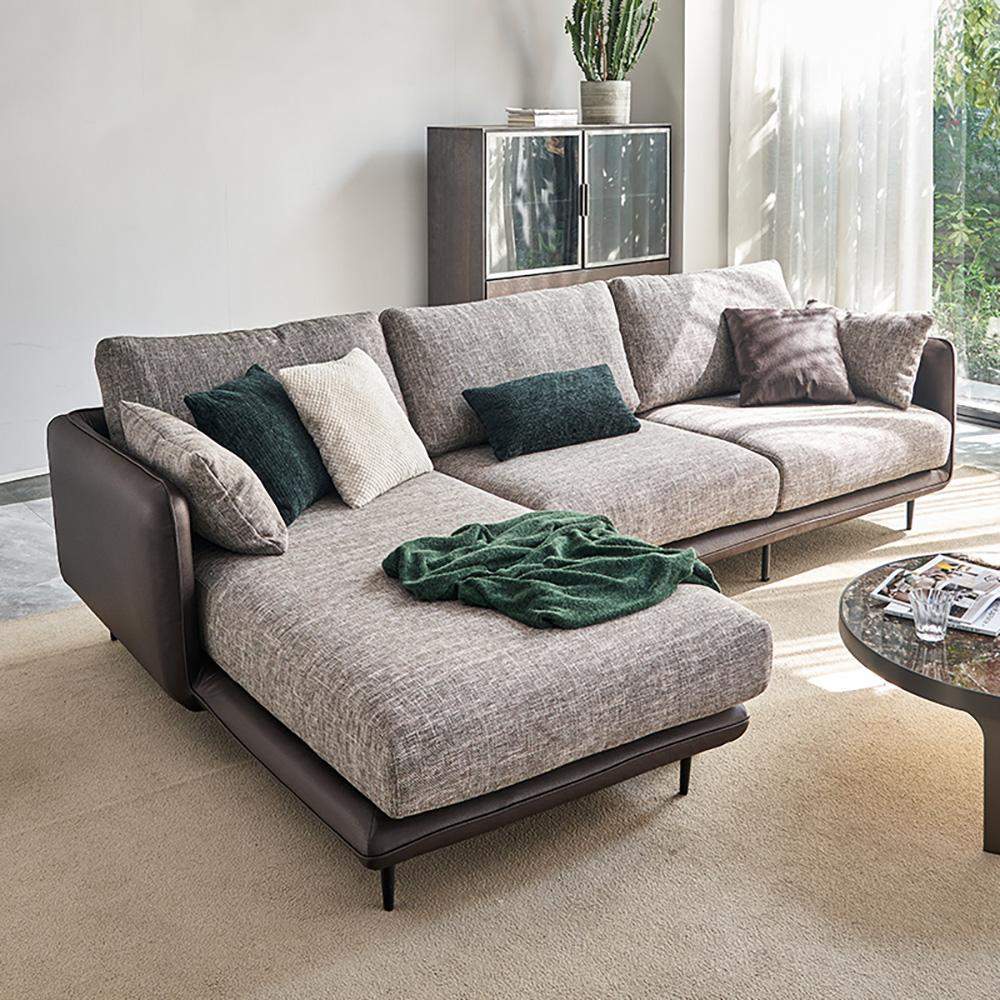 111.4" Modern Gray & Orange Sectional Sofa Loveseat with Chaise-Furniture,Living Room Furniture,Sectionals