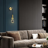 Gold Brass Wall Sconce Hanging Wall Light with Crystal Shade & Adjustable Cable