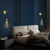 Gold Brass Wall Sconce Hanging Wall Light with Crystal Shade & Adjustable Cable