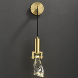 Gold Brass Wall Sconce Hanging Wall Light with Crystal Shade & Adjustable Cable