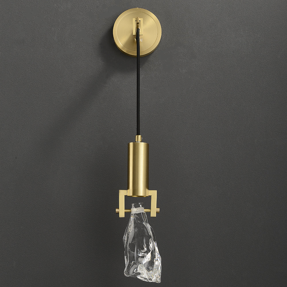 Gold Brass Wall Sconce Hanging Wall Light with Crystal Shade & Adjustable Cable