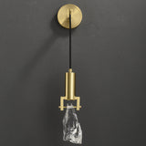 Gold Brass Wall Sconce Hanging Wall Light with Crystal Shade & Adjustable Cable