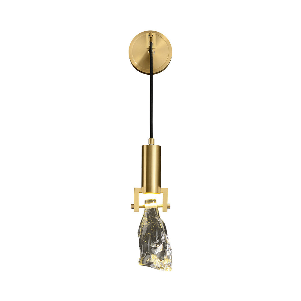 Gold Brass Wall Sconce Hanging Wall Light with Crystal Shade & Adjustable Cable