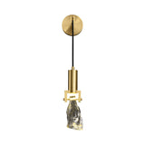 Gold Brass Wall Sconce Hanging Wall Light with Crystal Shade & Adjustable Cable