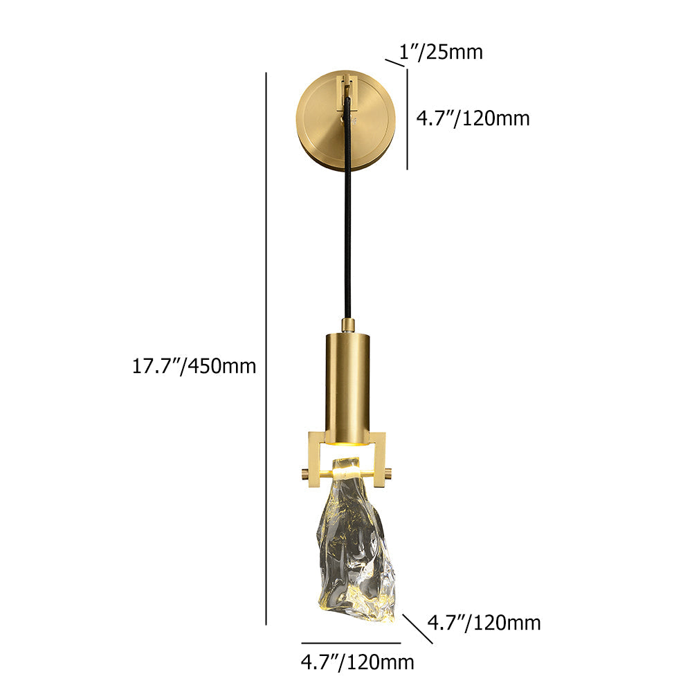 Gold Brass Wall Sconce Hanging Wall Light with Crystal Shade & Adjustable Cable