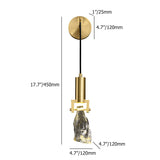 Gold Brass Wall Sconce Hanging Wall Light with Crystal Shade & Adjustable Cable
