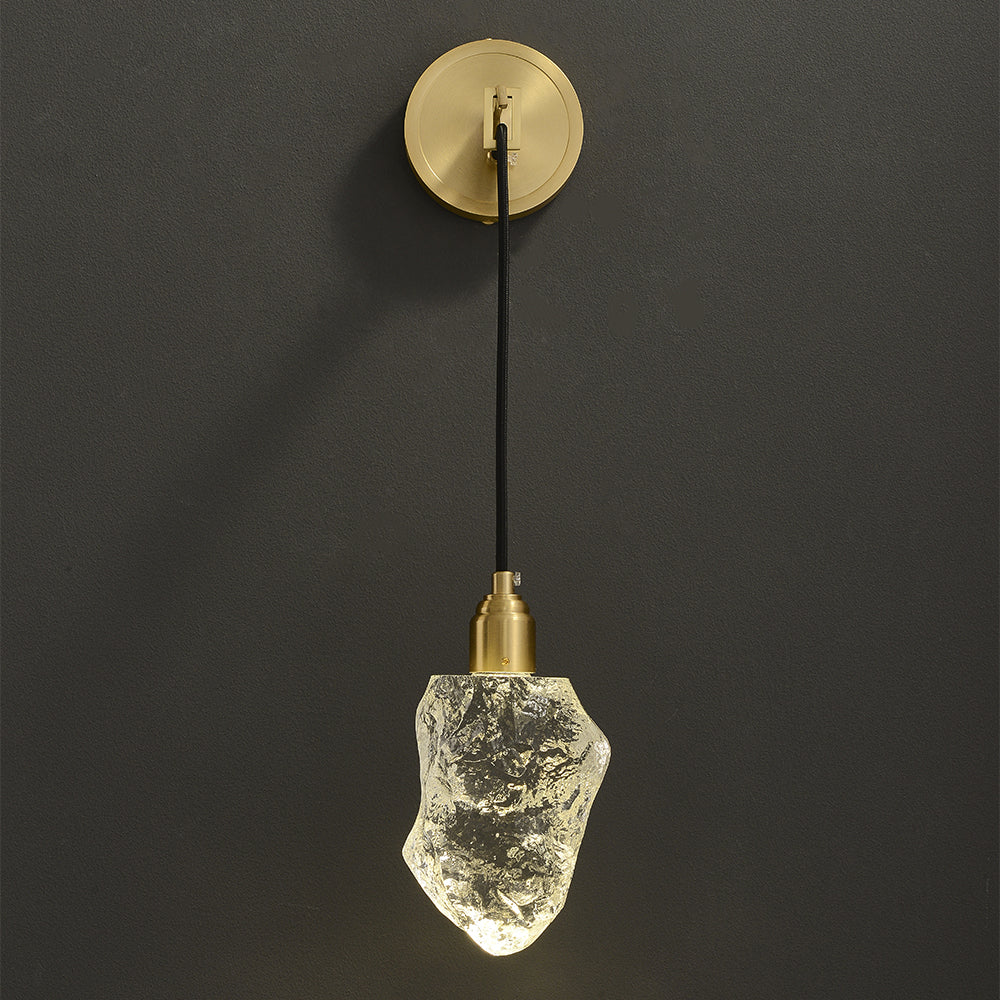 Gold Brass Wall Sconce Hanging Wall Light with Crystal Shade & Adjustable Cable