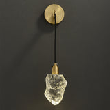 Gold Brass Wall Sconce Hanging Wall Light with Crystal Shade & Adjustable Cable