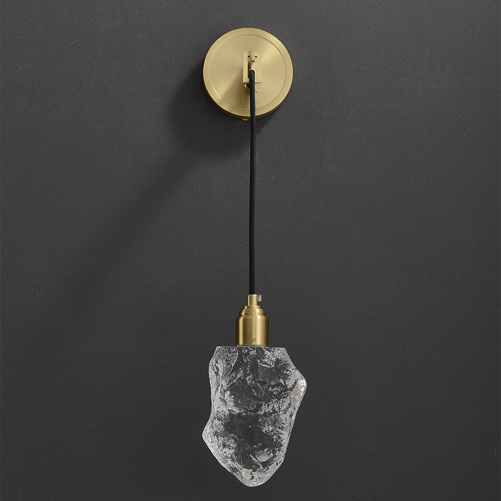 Gold Brass Wall Sconce Hanging Wall Light with Crystal Shade & Adjustable Cable