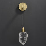 Gold Brass Wall Sconce Hanging Wall Light with Crystal Shade & Adjustable Cable