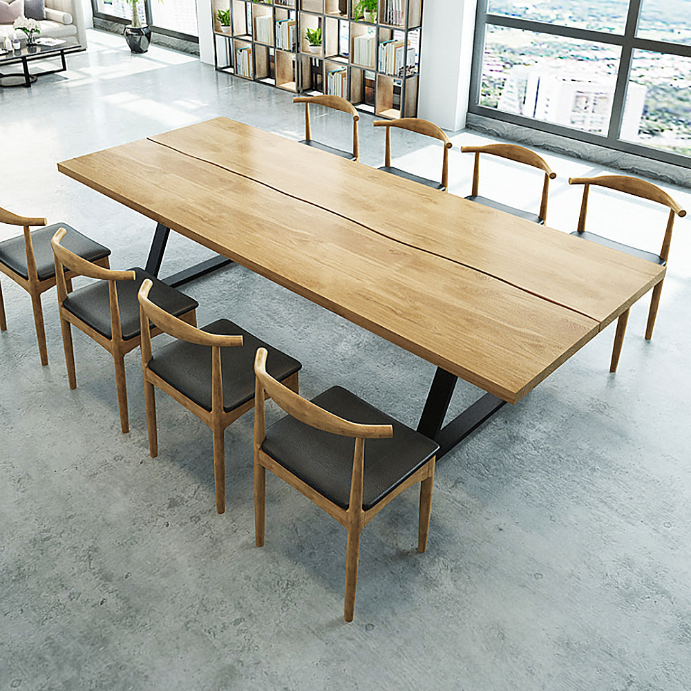 70.9" Natural Farmhouse Dining Table with Wood Top & Metal Frame