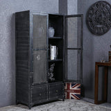 Industrial Black Bookshelf Rectangular Metal Mesh Bookcase 4 Shelves 2-Door 2 Drawer-Bookcases & Bookshelves,Furniture,Office Furniture